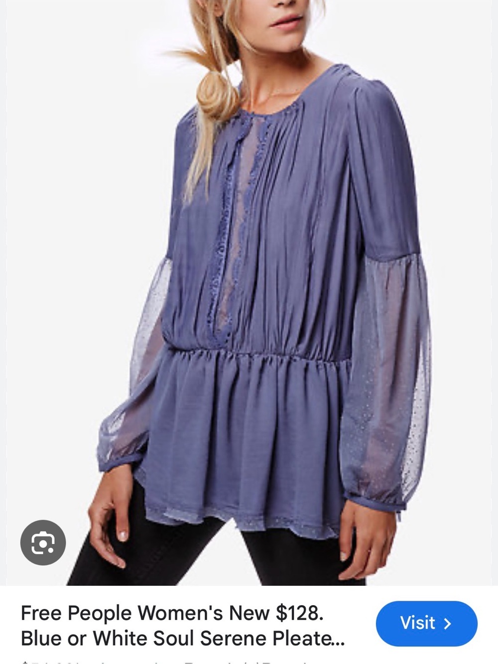 Free People Dusty Blue Peplum Long Sleeve Blouse